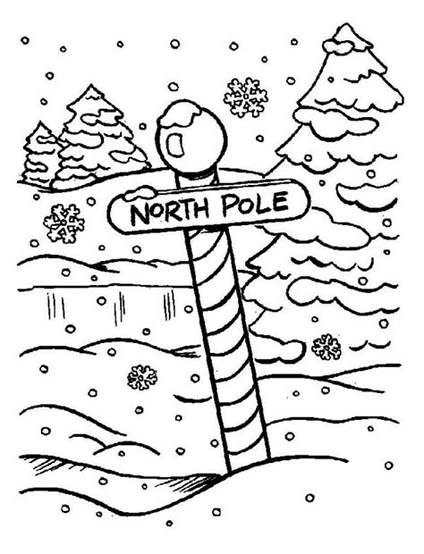 North Pole Sign On Heavy Winter Season Snow Coloring Page North Pole