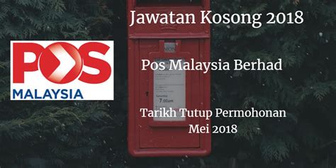 Pos malaysia berhad (pos malaysia) is engaged in the provision of postal and related services, which include receiving and dispatching of postal articles, postal financial services, dealing in philatelic products and sale of postage stamps. Jawatan Kosong POS MALAYSIA BERHAD Mei 2018 - Jawatan ...