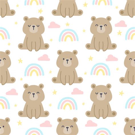 Teddy bear with the big red heart.childish illustration in sweet colors.background with bear and heart. Premium Vector | Teddy bear and rainbow seamless pattern ...