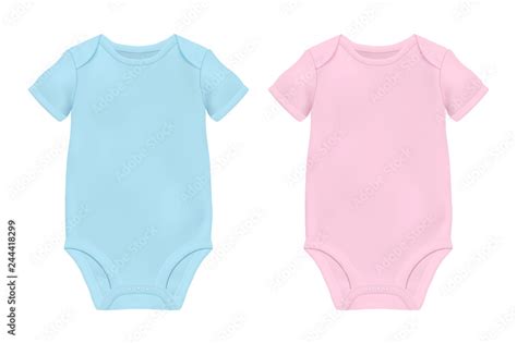 Vector Realistic Blue And Pink Blank Baby Bodysuit Template Mock Up