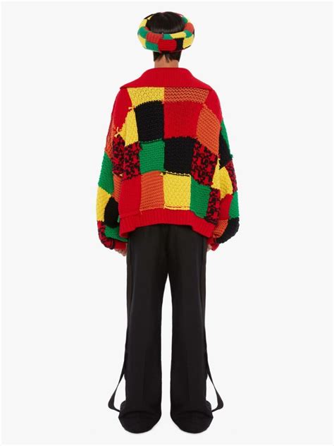We hereby declare the internet utterly broken, courtesy of harry styles and his quirky printed sweater vest. COLOURBLOCK PATCHWORK CARDIGAN in red | JW Anderson in ...