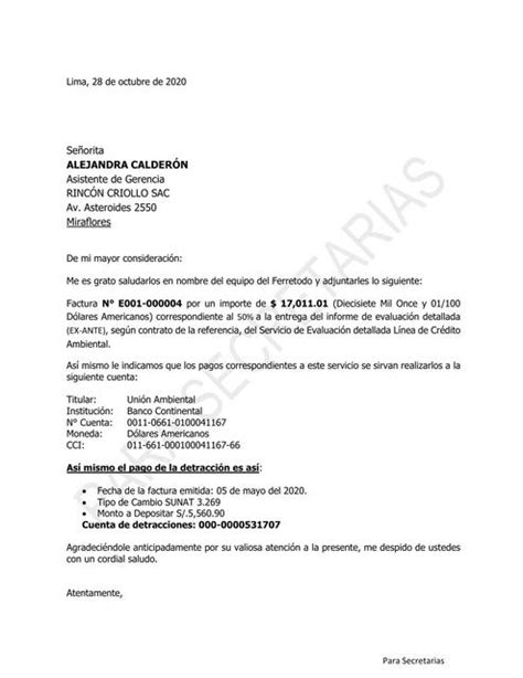 Modelo Carta Cobranza Para Secretarias Udocz