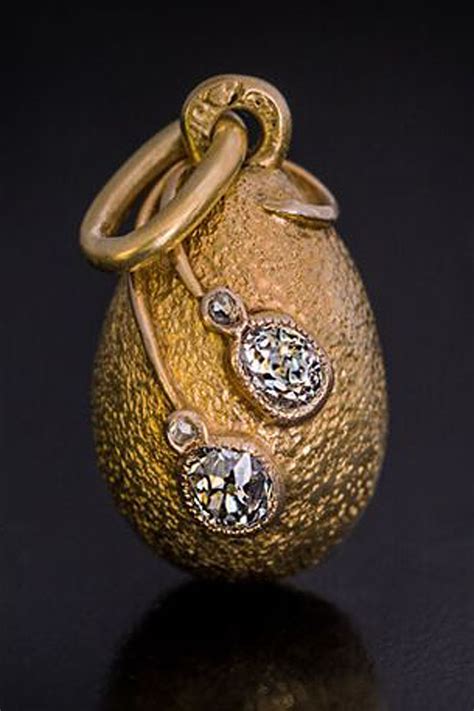 Antique Faberge Egg Pendant Designed As A Gold Nugget Set With Two