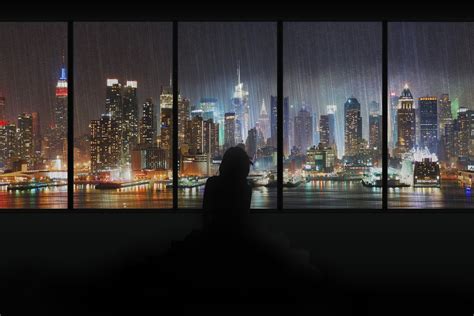 Wallpaper City Cityscape Night Anime Reflection Skyline