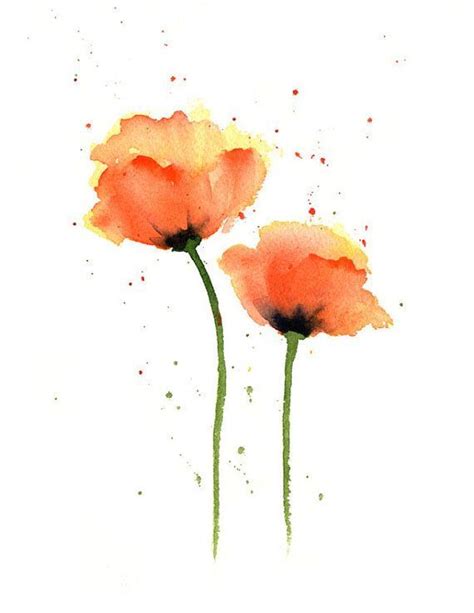 Watercolor Flower Art Poppies Art Print Orange Flower Wall Etsy