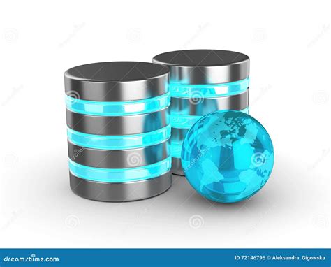 3d Database With Glass Globe Isolated On White Background Stock