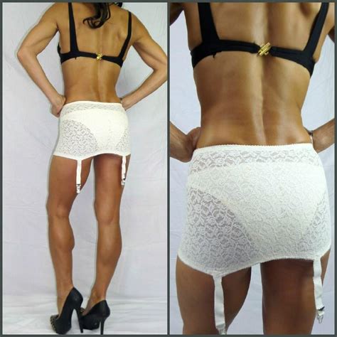 vintage 60s lacies by simone small lace spandex open bottom girdle white garters ebay