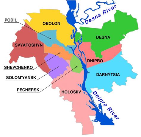 Plan Et Carte Des Quartiers De Kiev Districts Et Banlieue De Kiev