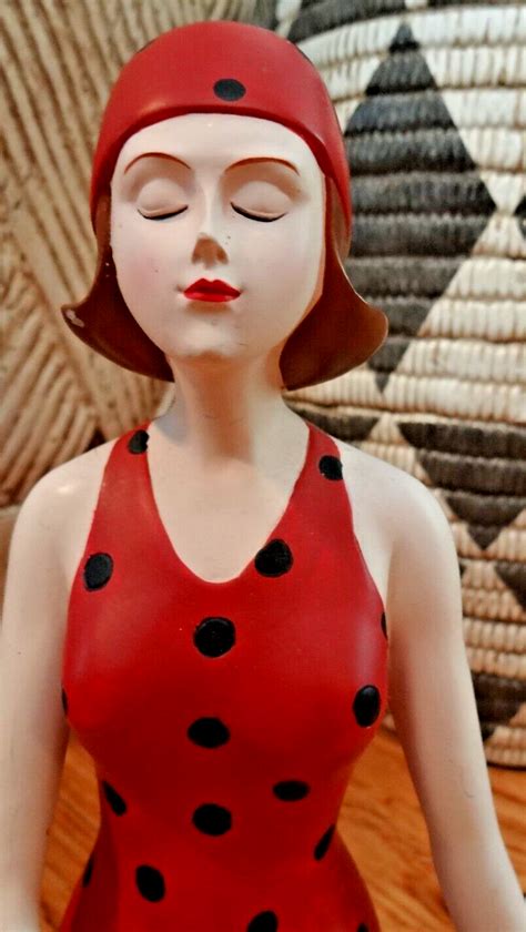 Retro Bathing Beauty Figurine Wearing A Red Swimsuit With Black Polka Dots Ebay