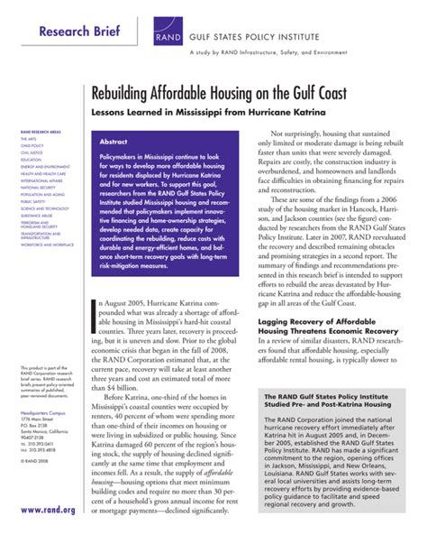 Rebuilding Affordable Housing On The Gulf Coast Research Brief