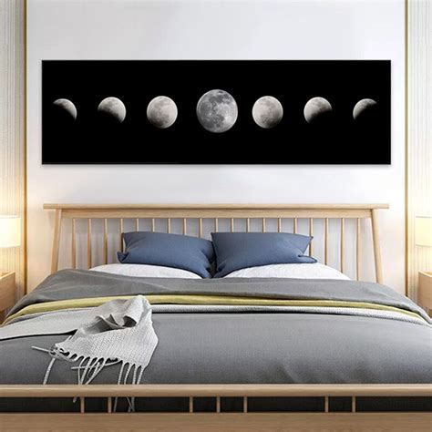 Minimalist Full Moon Poster Art Black White Moon Phases Prints Solar