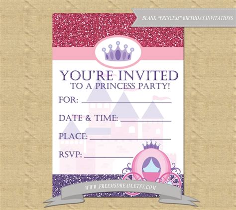 Blank Princess Themed Birthday Party Invitations By Freemsdream