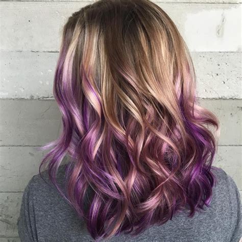Chestnut Hair With Purple Balayage Balayage Violet Hair Color Balayage