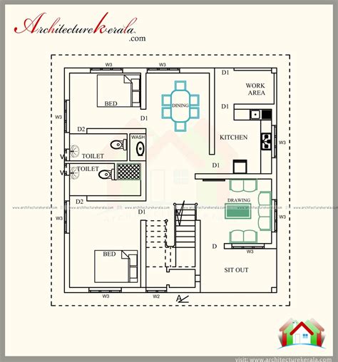 1700 Sq Ft House Plan 4 Bed Room With Attached Bathroomliving And