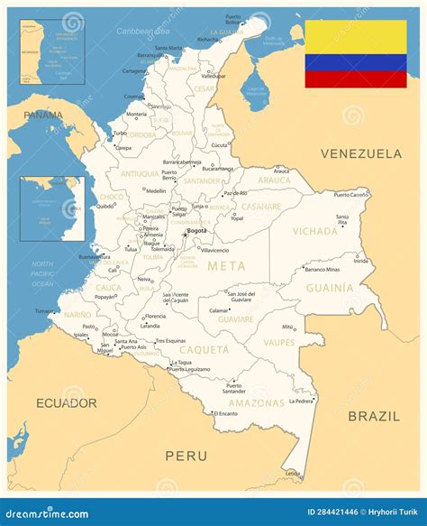 Colombia Detailed Map With Administrative Divisions And Country Flag
