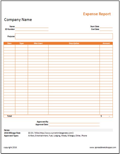 Company Expense Report Template Excel Templates