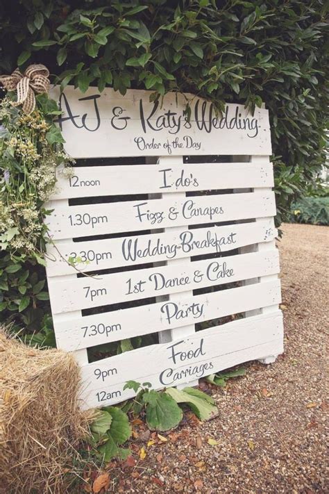 Marquee Wedding Diy Timeline Painted Onto A Wooden Pallet Wedding