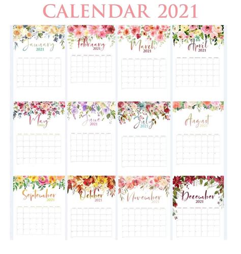 Yearly, monthly, landscape, portrait, two months on a page, and more. Cute Watercolor 2021 Calendar