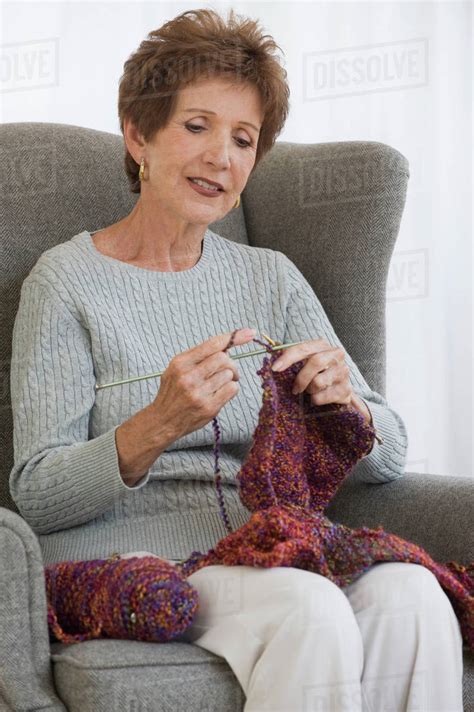 Senior Woman Knitting Stock Photo Dissolve