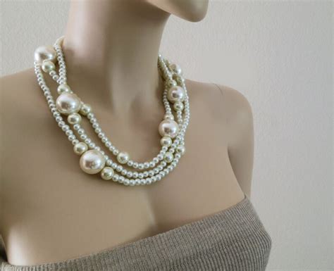 Chunky Pearl Necklace Large Pearl Statement Wedding Jewelry Etsy