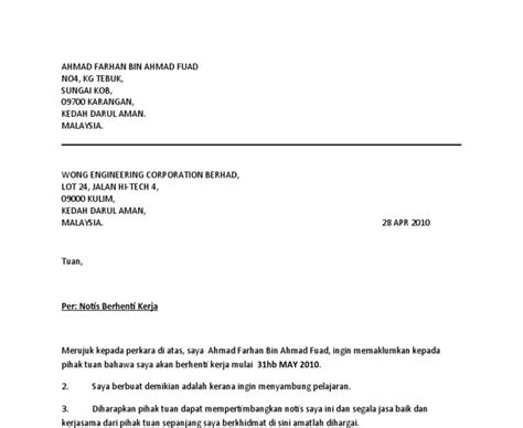 Surat Rasmi Berhenti Kerja Word Selangor L