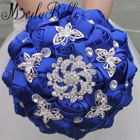 Modabelle Royal Blue Wedding Bouquets With Crystal Silk Roses