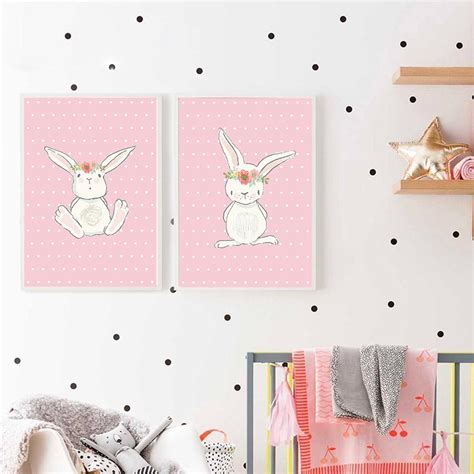 Cute Pink Rabbit Bunny Wall Art Canvas Posters Cartoon Painting