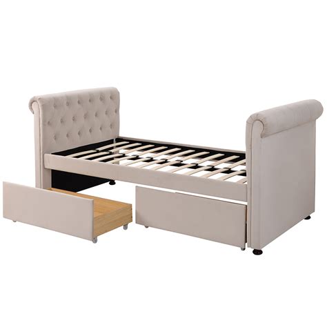 New Twin Size Upholstered Daybed Frame With 2 Storage Drawers And