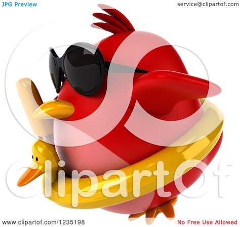 Clipart Of A 3d Chubby Red Bird Flying With A Popsicle And Inner Tube 2