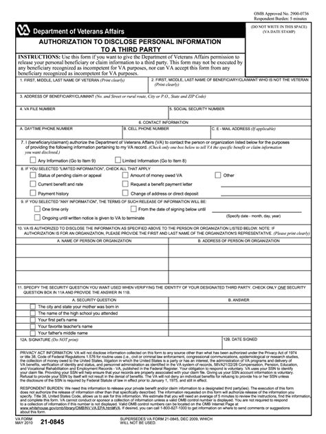 2010 Form Va 21 0845 Fill Online Printable Fillable Blank Pdffiller