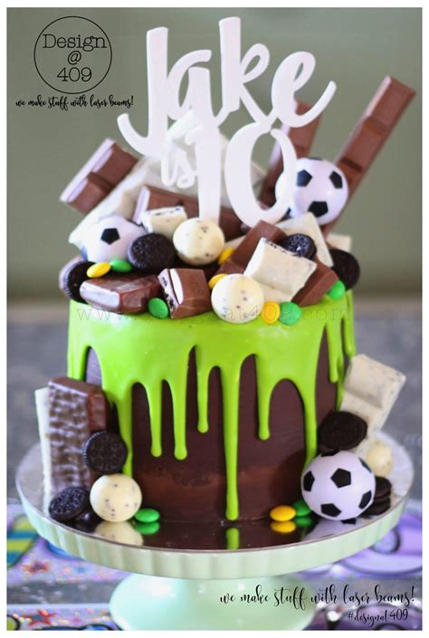 It almost looks too good to eat! Chocolate & Green Drip Soccer Themed Cake With White ...