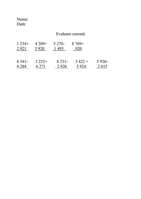 Adunarea Si Scaderea 0 10 000 Worksheet