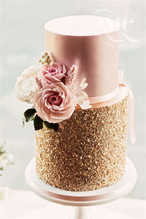 Blush Pink And Gold Sequins Wedding Cake By Mama Cakes Cumbria Uk