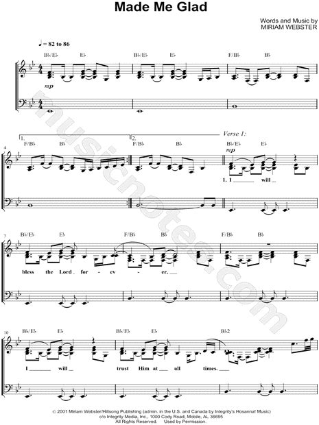 hillsong made me glad sheet music in bb major transposable download and print sku mn0068778