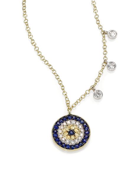 Meira T Diamond Blue Sapphire K Yellow Gold Evil Eye Necklace In