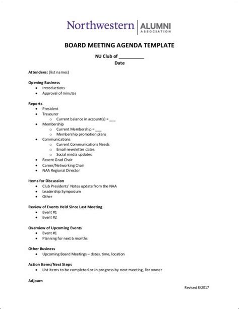 Board Of Directors Meeting Agenda Template Sample Design Layout Templates