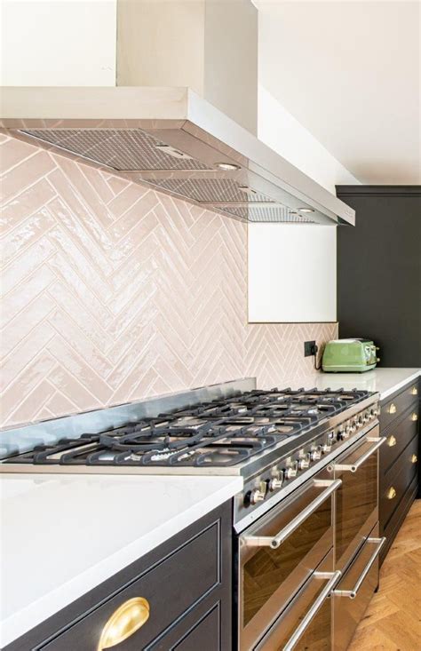 Pink Herringbone Tile Splashback Herringbone Tile Decorative Wall