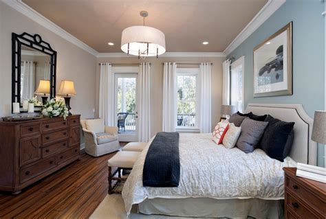 Blue Accent Wall Bedroom Traditional With White Curtains