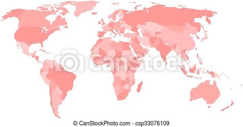 Blank Political Map Of World In Four Shades Of Red And White Background