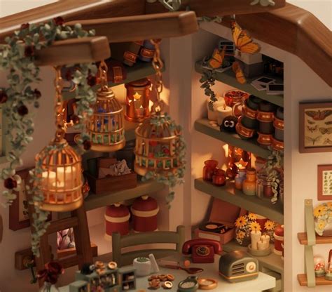 A Doll House With Lots Of Furniture And Decorations On The Shelves In