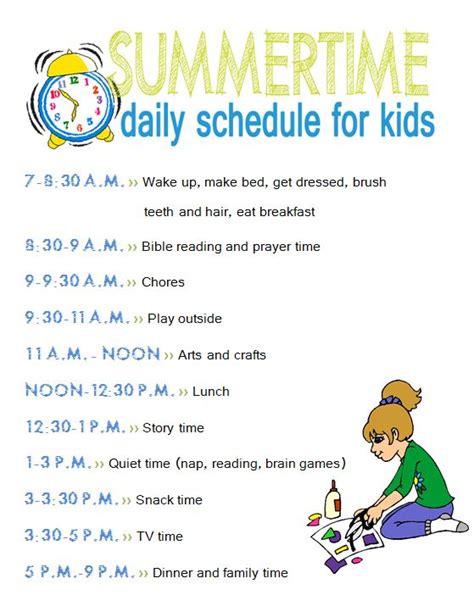 Free Printables Summertime Daily Schedule And Chore Chart For Kids