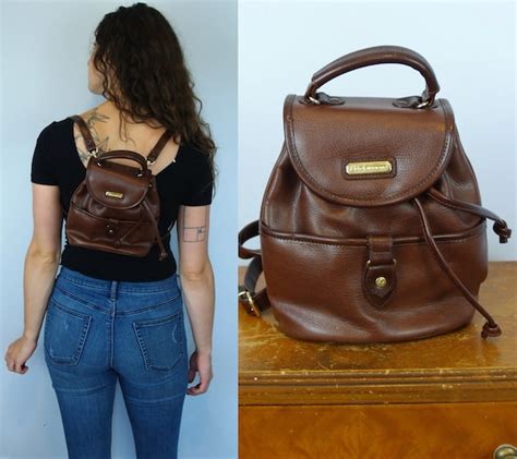 1990s 90s vintage brown leather mini backpack by liz claiborne