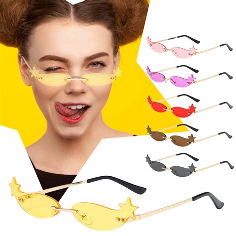 Vintage Unique Star Shape Mirror Rimless Sunglasses Women Fashion Clear Ocean Lens Eyewear Men