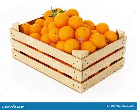 Fresh Newly Harvested Oranges Inside Wooden Crate 3d Illustration