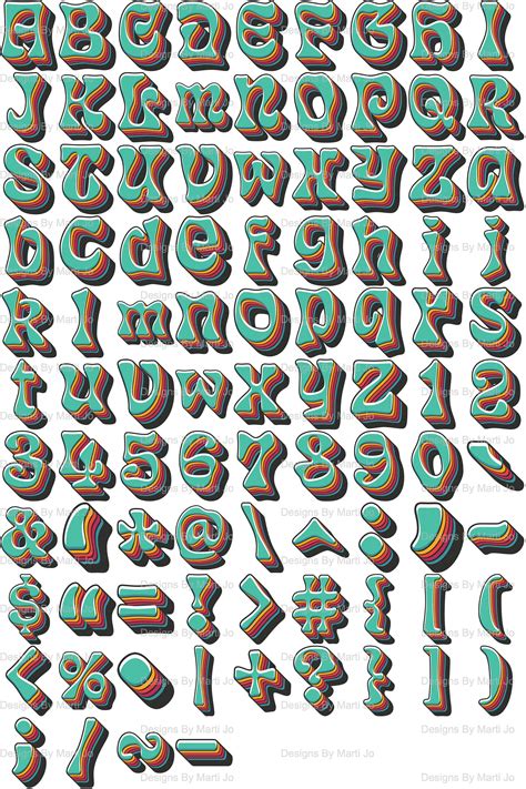 Retro 1970s Style Letters Printable 70s Alphabet Numbers Symbols