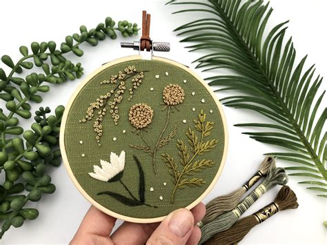 Botanical Embroidery Hoop Art Modern Floral Embroidery Hoop Wall