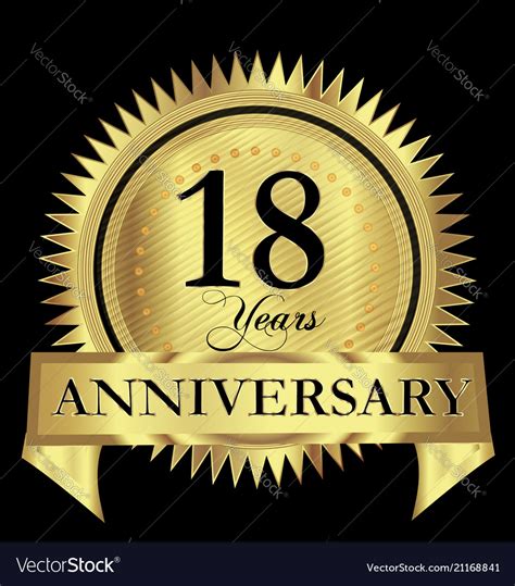 18 Years Happy Anniversary Gold Seal Design Vector Image