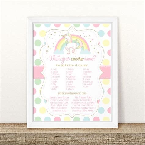 Printable Unicorn Name Birthday Game Sign Rainbows And Etsy Canada In
