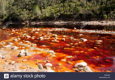 Blood Red Mineral Laden Water In The Rio Tinto River In