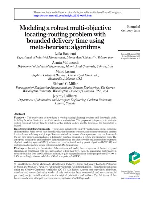 Pdf Modeling A Robust Multi Objective Locating Routing Problem With